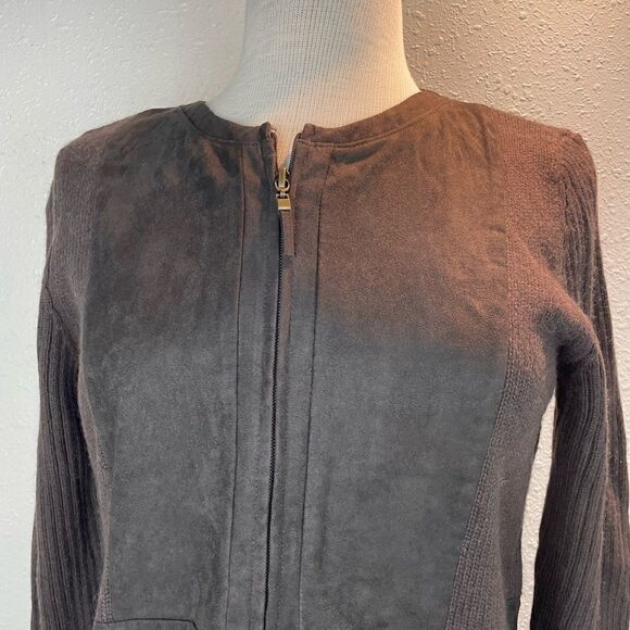 EUC Liz Claiborne Womens Brown Zip Sweater Jacket Size Petite M - Picture 2 of 7